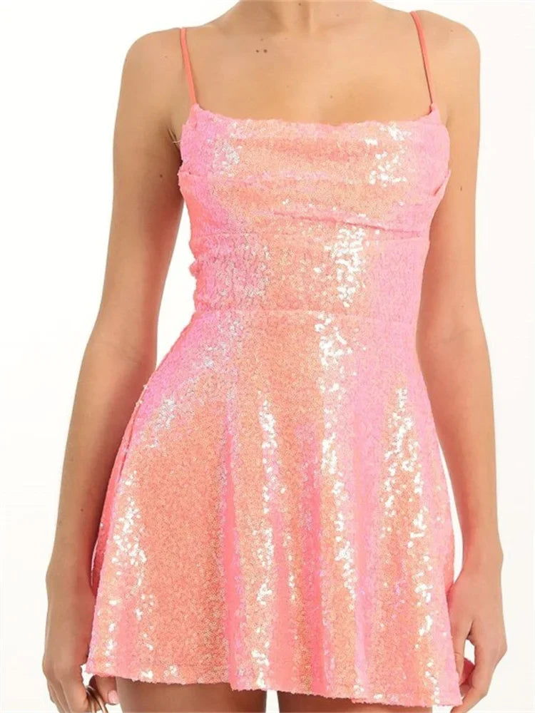 Sequined Sleeveless  A-Line Mini Dresses
