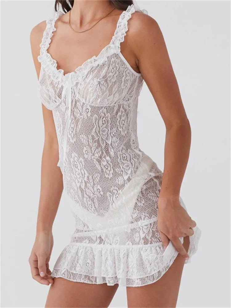 Vneck Backless Lace Slim Fit Mini Dresses
