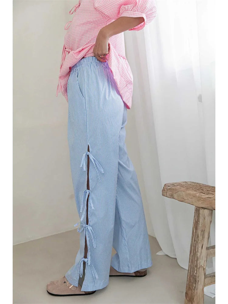 Lace Floral See-Through Elastic Waist Wide Leg Pant