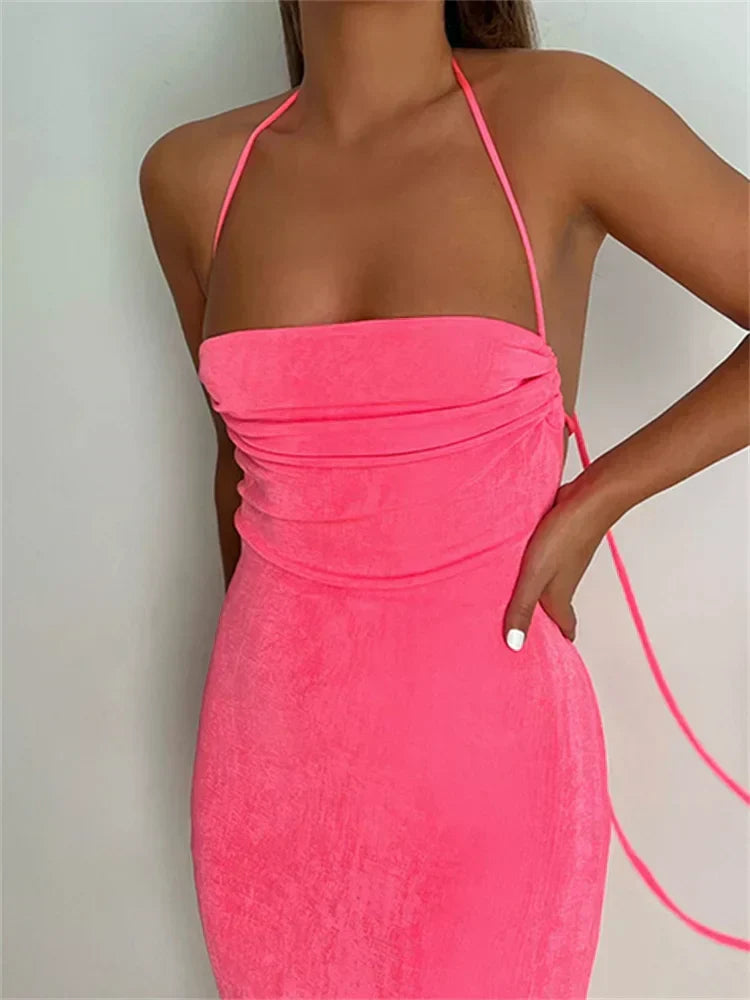 Sleeveless Backless Drawstring Hollow Out Sexy Split Summer Women Party Y2K Beach Vestidos