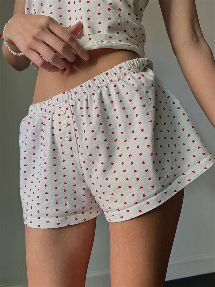 Floral Heart Striped Lounge Short