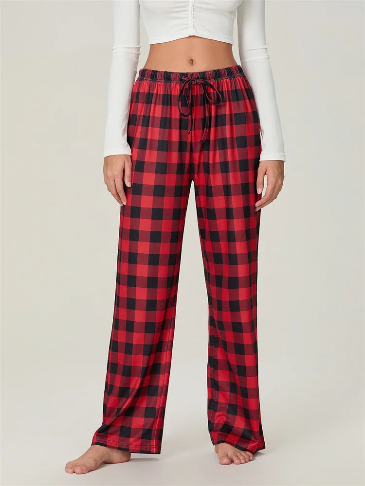 Christmas Plaid Print Lace-Up Elastic Sleep Pant