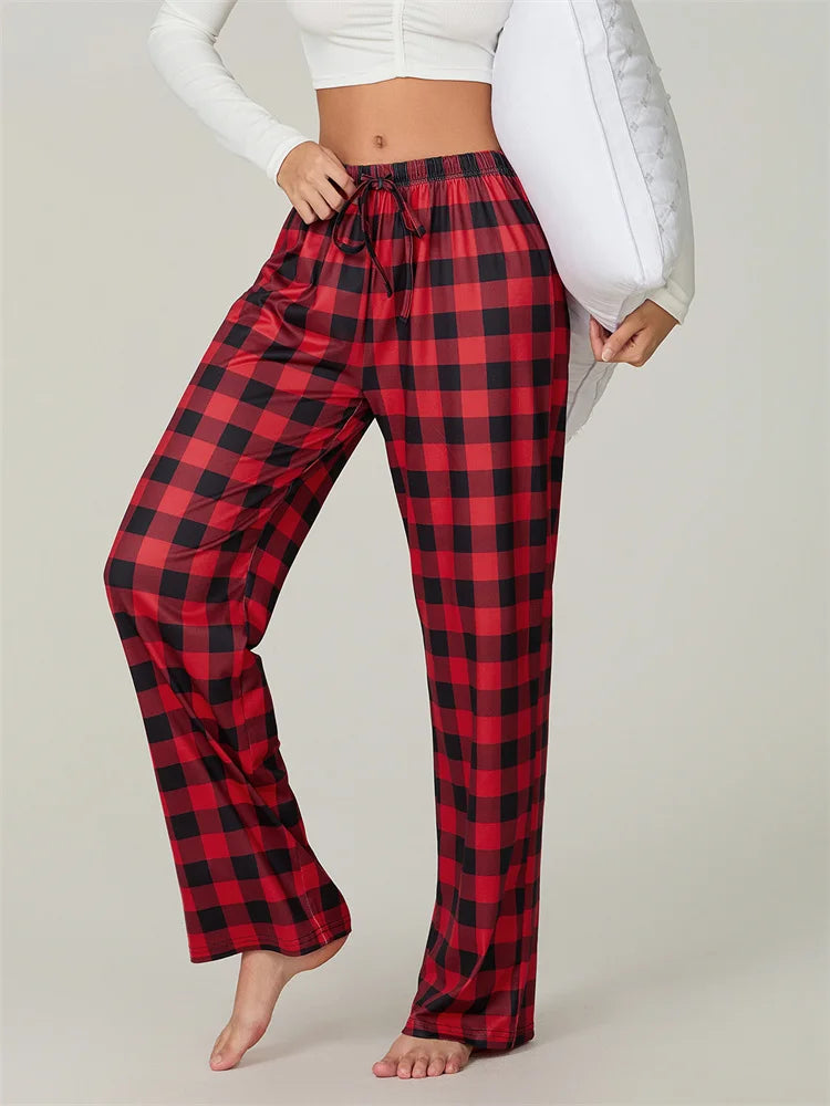 Christmas Plaid Print Lace-Up Elastic Sleep Pant
