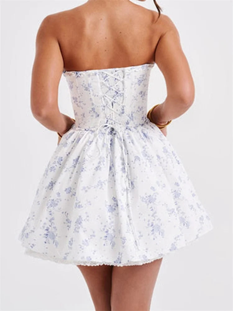 Corset Tie-Up Lace Trim Mini Dress