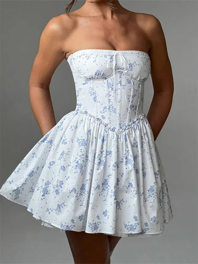 Corset Tie-Up Lace Trim Mini Dress