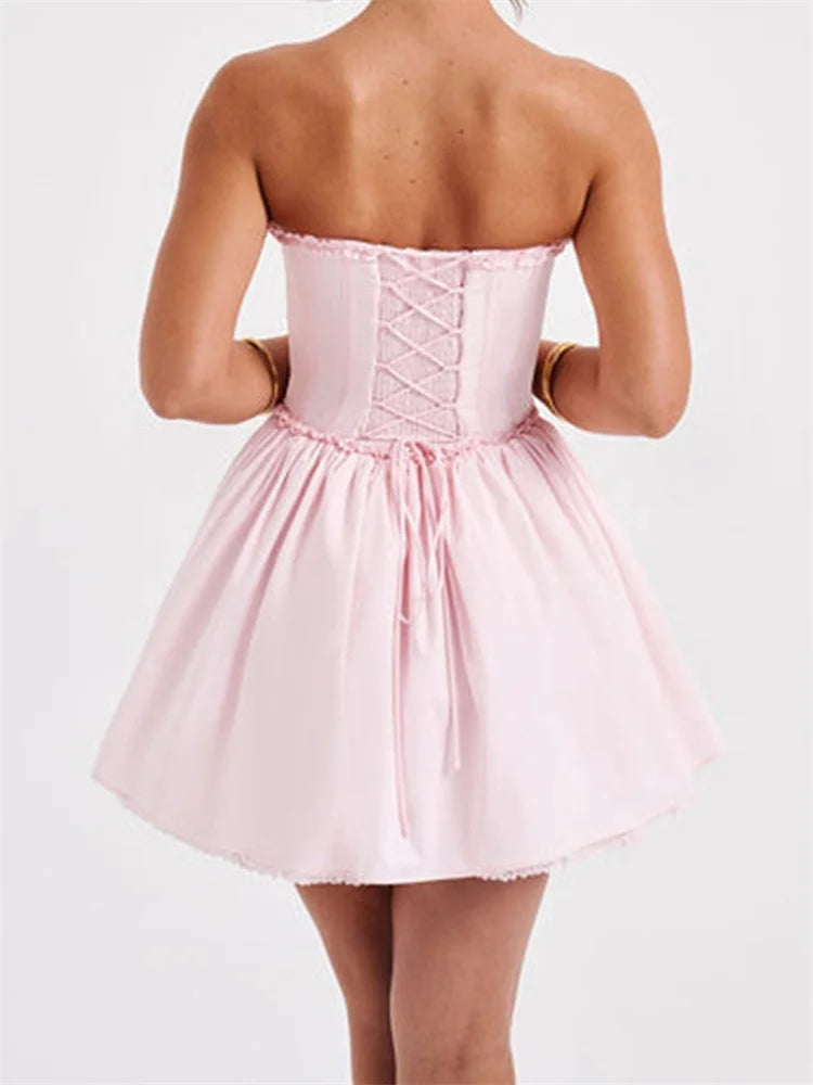 Corset Tie-Up Lace Trim Mini Dress