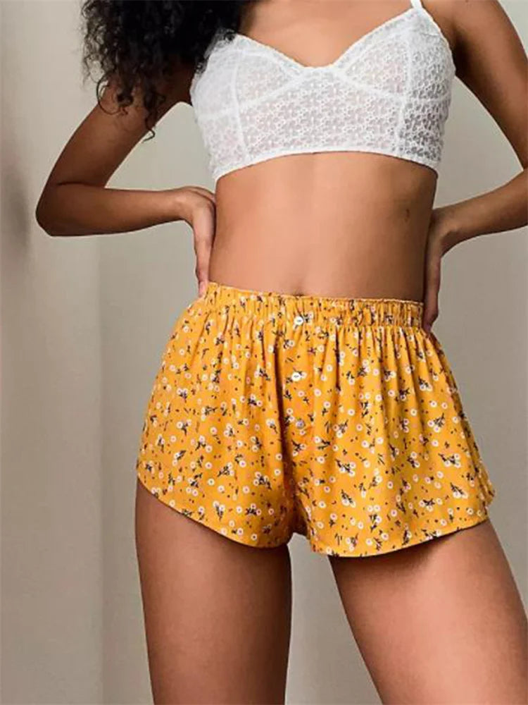 Floral Striped Button Casual Short