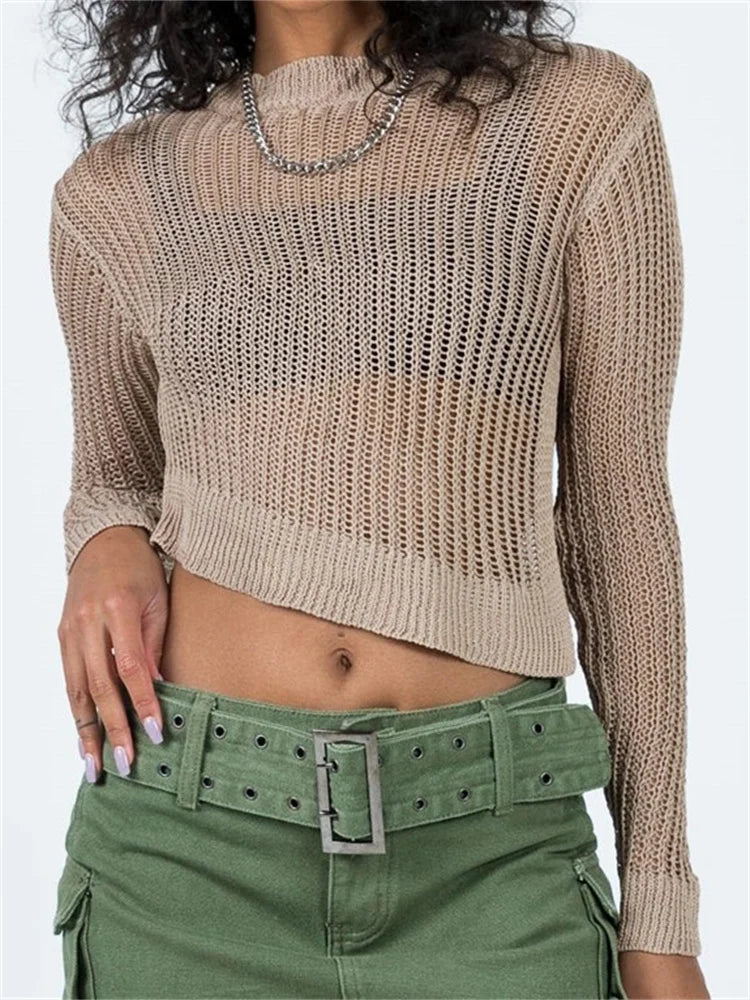Asymmetrical Hem Cutout Casual Basic Knitted Long Sleeve Solid Split Pullovers Sweater 7