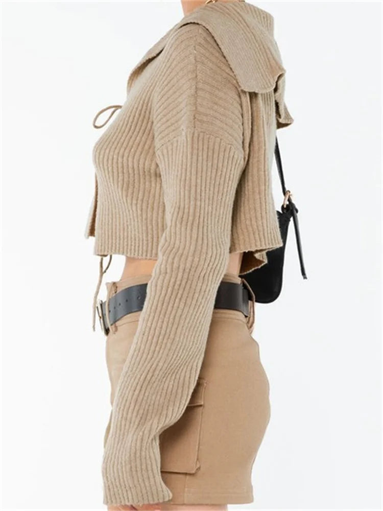 Knitted Ribbed Cardigan Long Sleeve Front Tie-up Solid Color Spring Fall Sweater 2