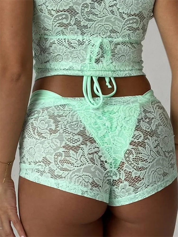 Lace Floral Bikini Cover-Up Short