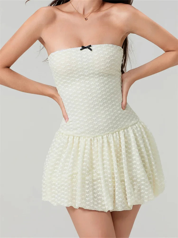 Lace Bow Off-Shoulder Mini Dress