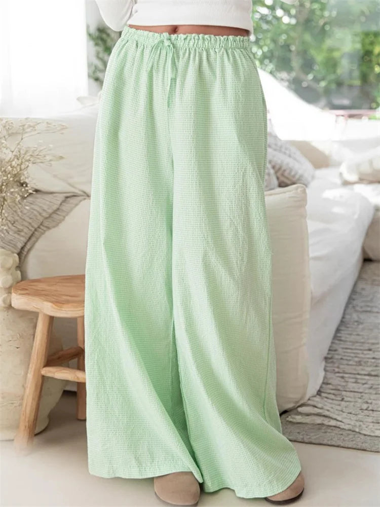 Plaid Print Drawstring Elastic Waist Loose Pant