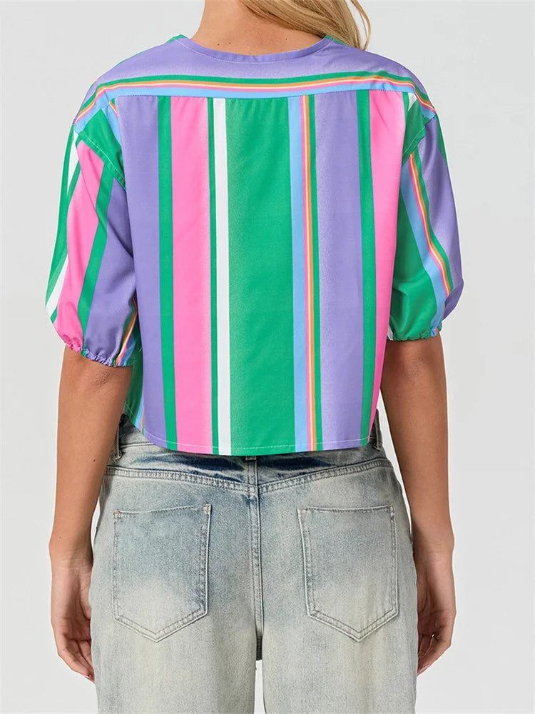 Split Tie-Up Puff Sleeve Blouse