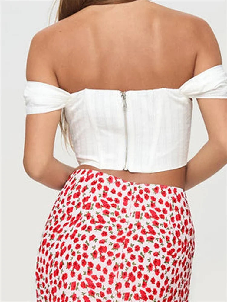 Off Shoulder Solid Zip Backless Tee Crop Top