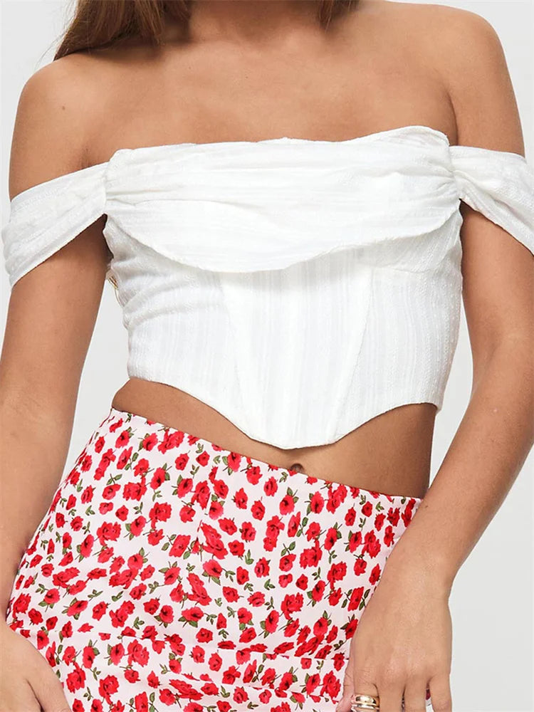 Off Shoulder Solid Zip Backless Tee Crop Top