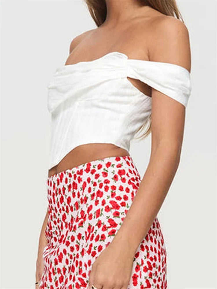 Off Shoulder Solid Zip Backless Tee Crop Top