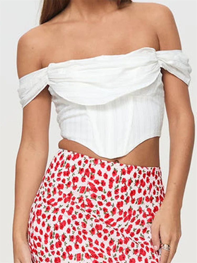 Off Shoulder Solid Zip Backless Tee Crop Top