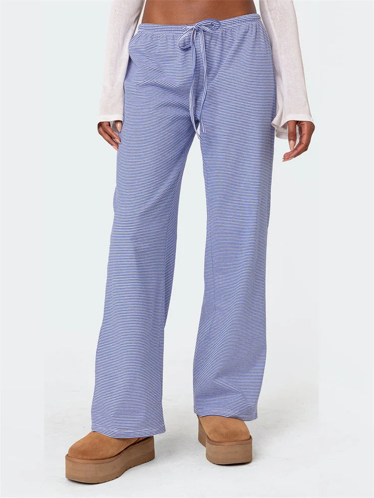 Striped Tie-Up Elastic Waist Loose Casual Pant