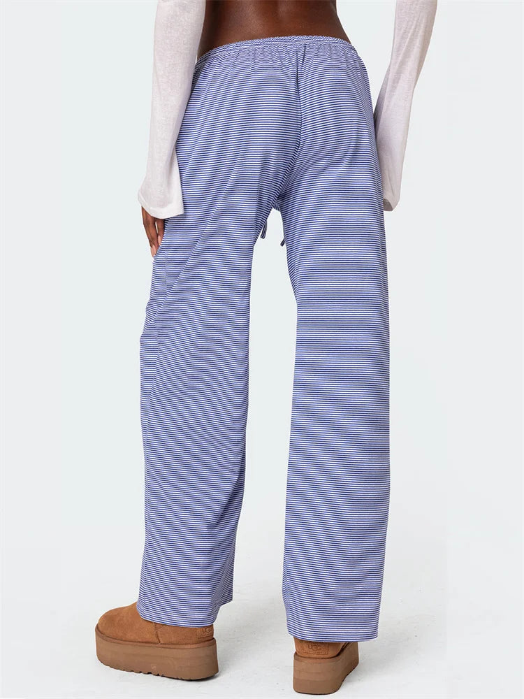 Striped Tie-Up Elastic Waist Loose Casual Pant