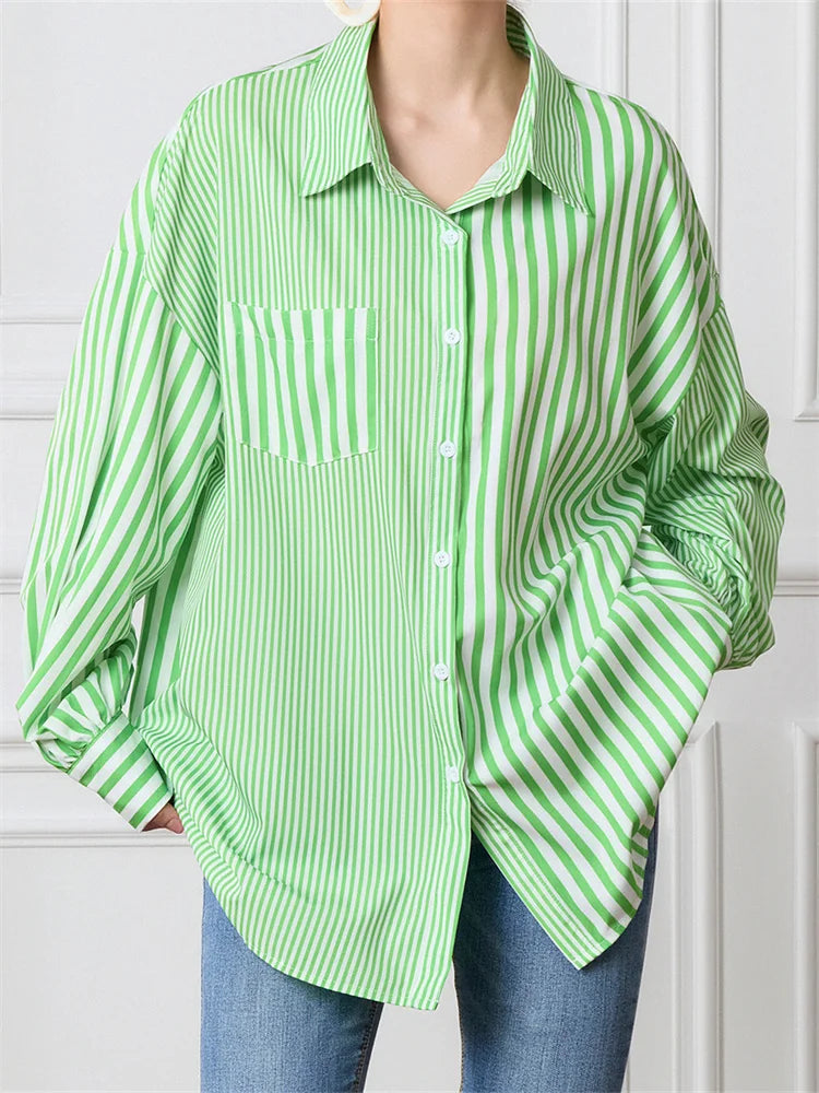 Striped Patchwork Button-Down Blouse