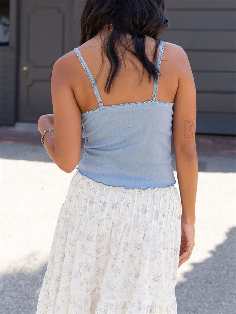 Casual Bow V-neck Lace Tank Crop Top