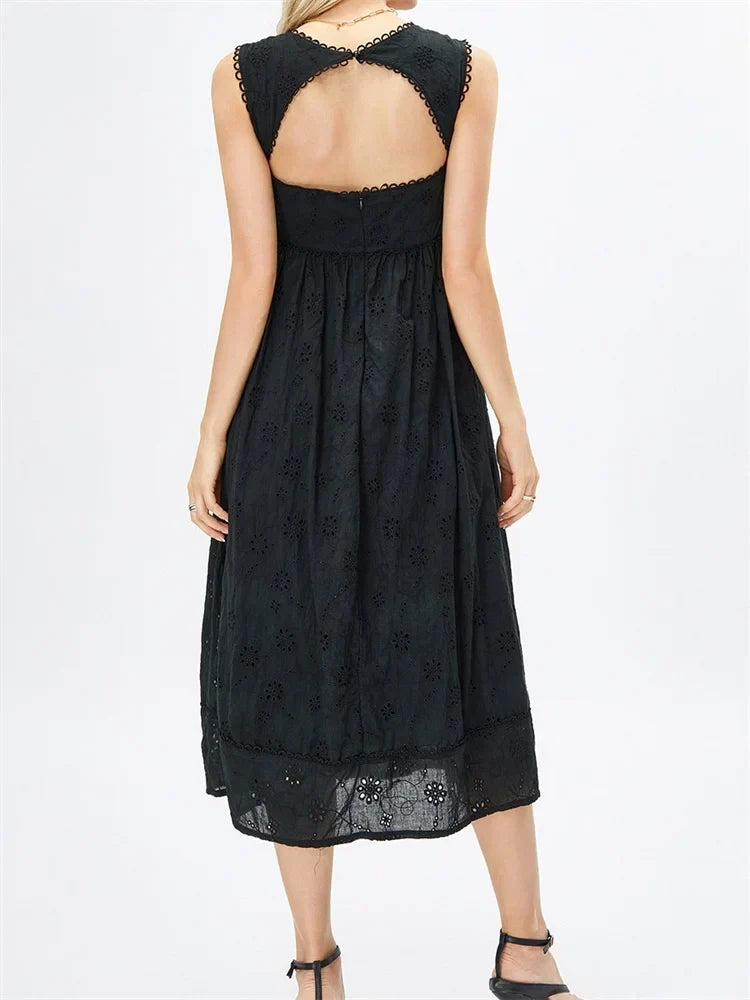 Broderie Eyelet Lace Up Fit and Flare Midi Dress 6