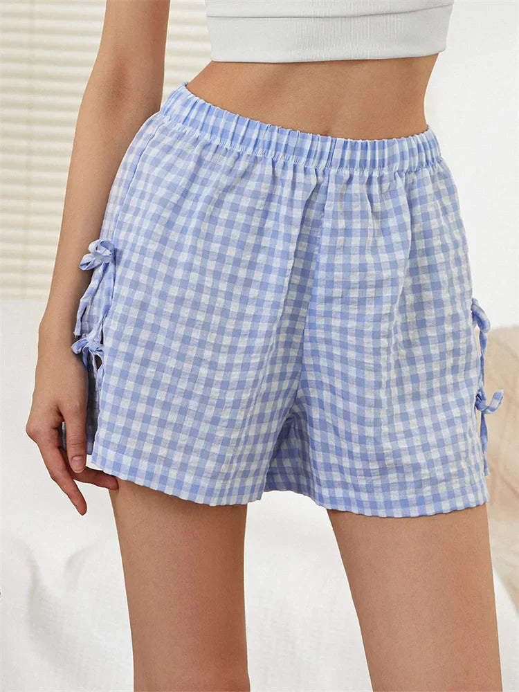 Striped Cutout Tie-Up Bow Short blue / S short-250223