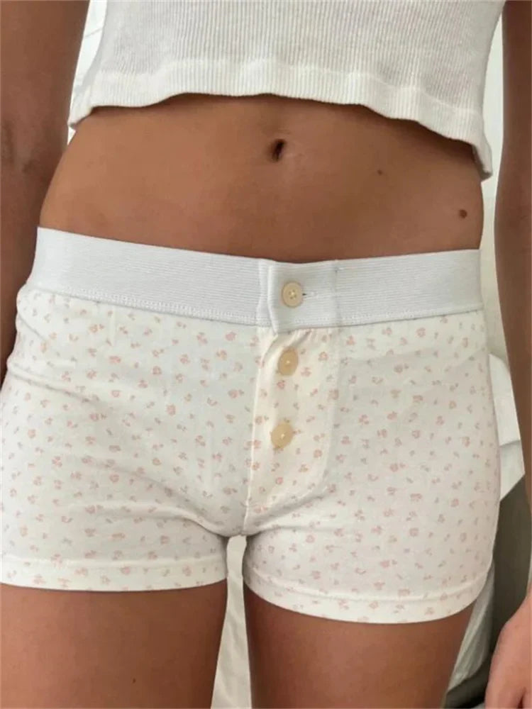 FLower Striped Button Sleep Short