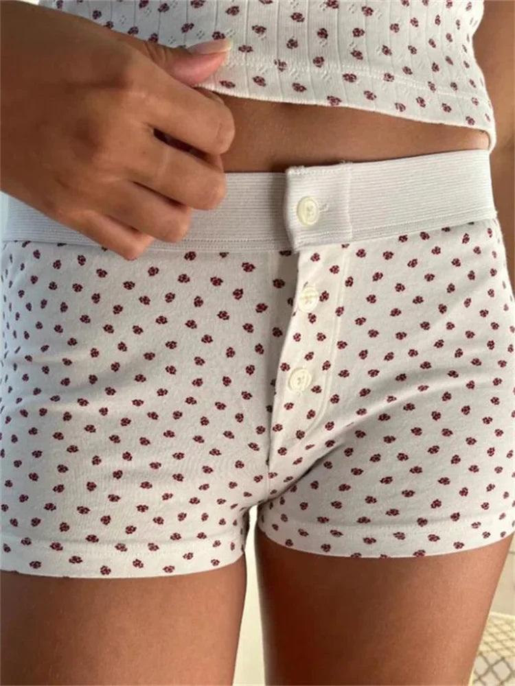 FLower Striped Button Sleep Short
