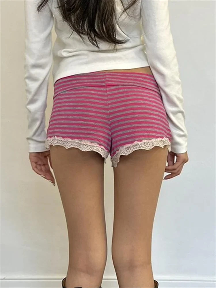 Striped Bow Lace Pajama Short