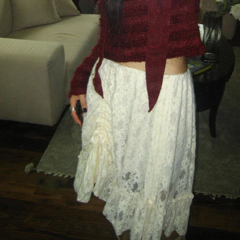 Lace Transparent Vintage Drawstring Bandage Skirt