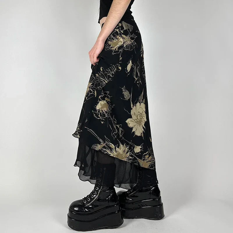 Vintage Floral Print Low Rise Slim-Fitting Streetwear Skirt