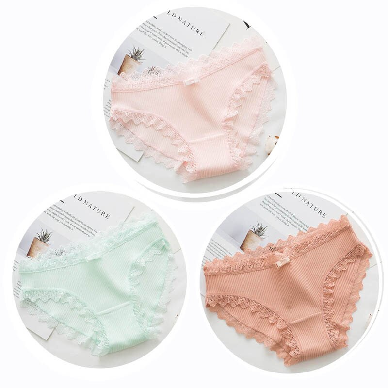 3pcs Lace Panties Underwear Seamless Cute Bow Briefs Soft Comfort Lingerie Female Underpant