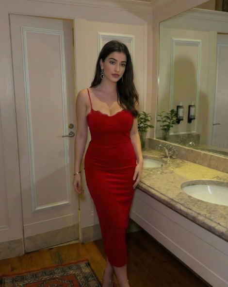 Charming Spaghetti Straps Red Satin Sheath Long Party Dress Formal Wedding Guest Dress D1821