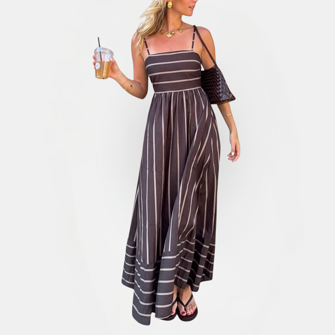 Striped Square Neck Spaghetti Strap Maxi Dress 3