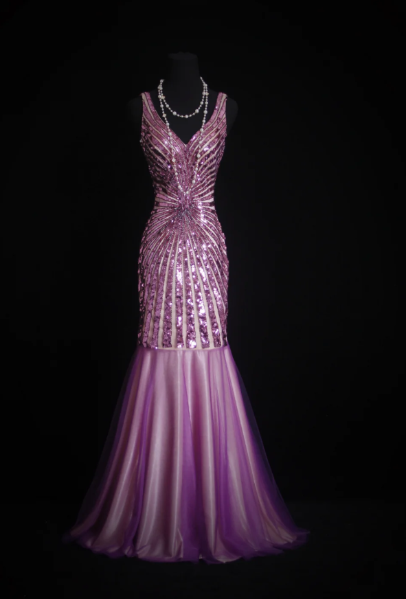 Sparkly V NecK Purple Tulle Sequin Mermaid Evening Dress Long Party Gown D1158