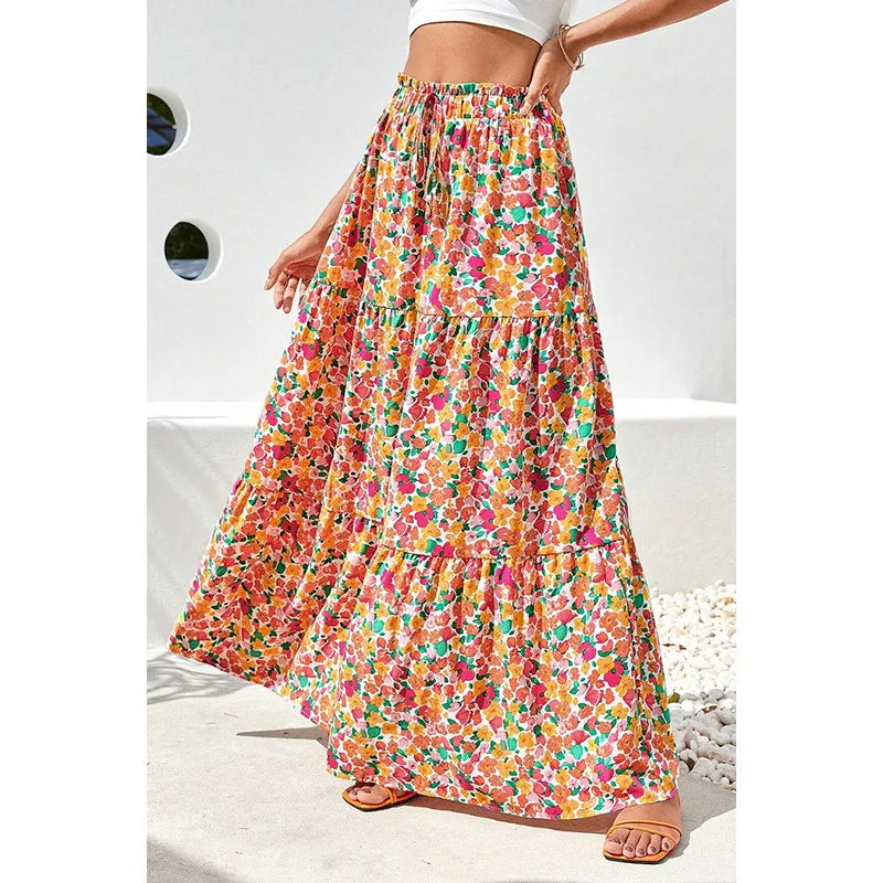 Bohemian Maxi Skirts High Waist Colorful Printed Loose A-line