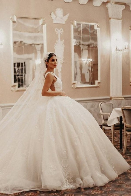 Beautiful Ball Gown Ivory Cap sleeves Floor length Wedding Dress - Fashionpara