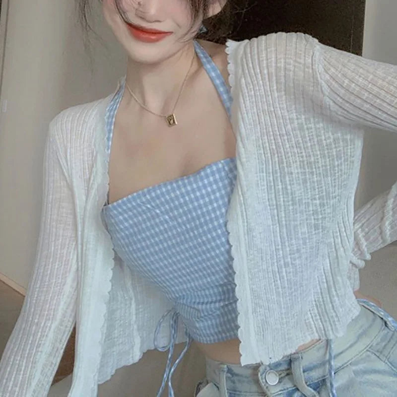 V-Neck Thin Sunscreen Korean Style Knit Summer Cardigan