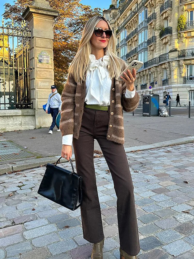 Striped Single Breasted Pocket Cardigan