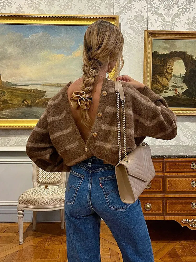 Striped Single Breasted Pocket Cardigan