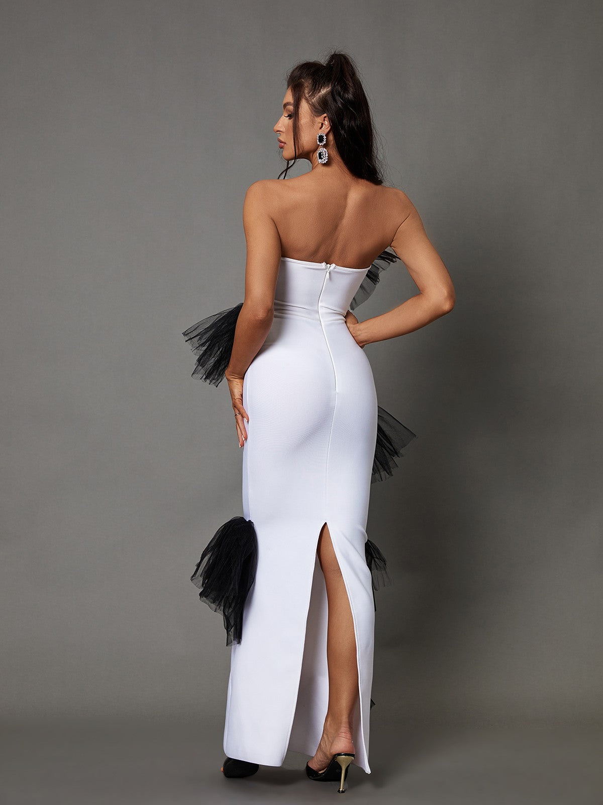 Caroline Strapless Pleated Tulle Bow Maxi Dress - View 5