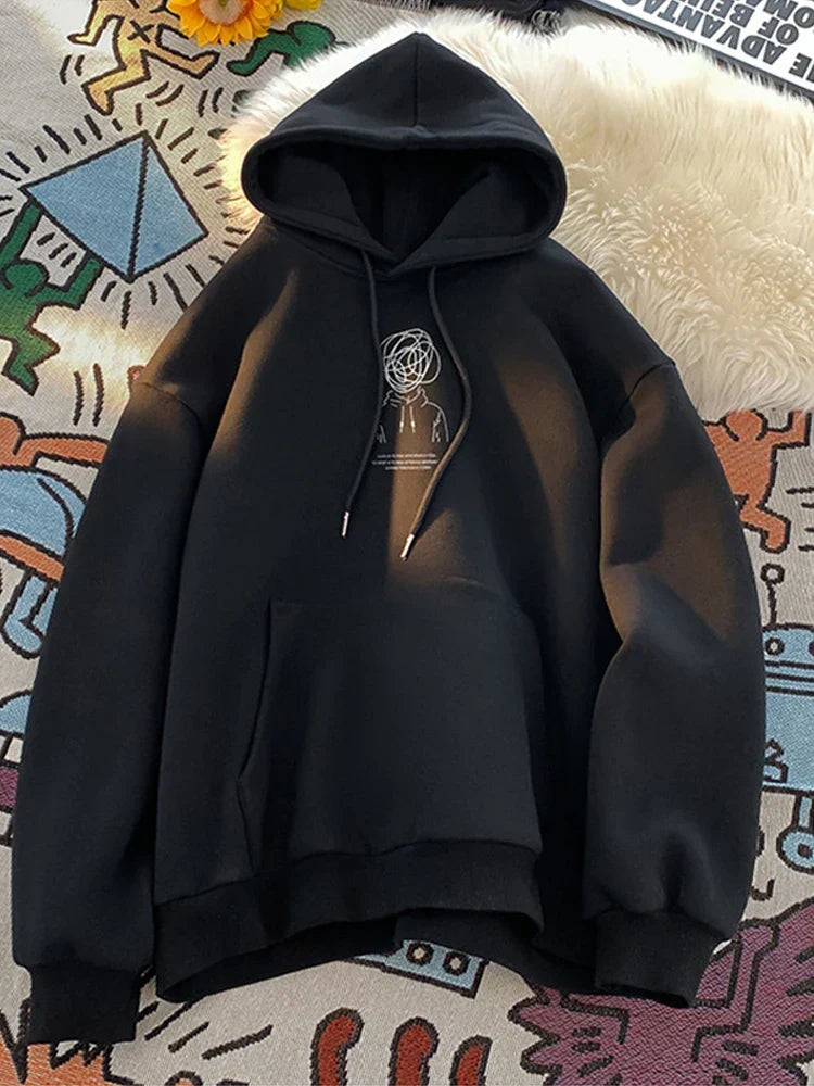 Cartoon Brainstorm Print Hip Hop Hoodie Black / M(40-50KG)