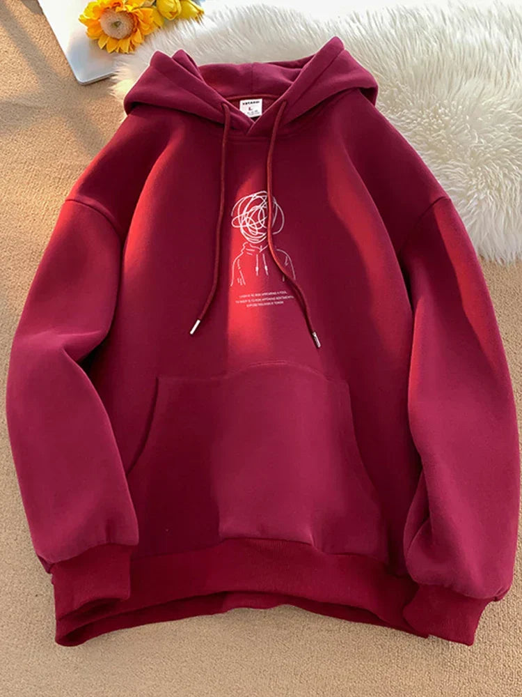 Cartoon Brainstorm Print Hip Hop Hoodie Red / M(40-50KG)