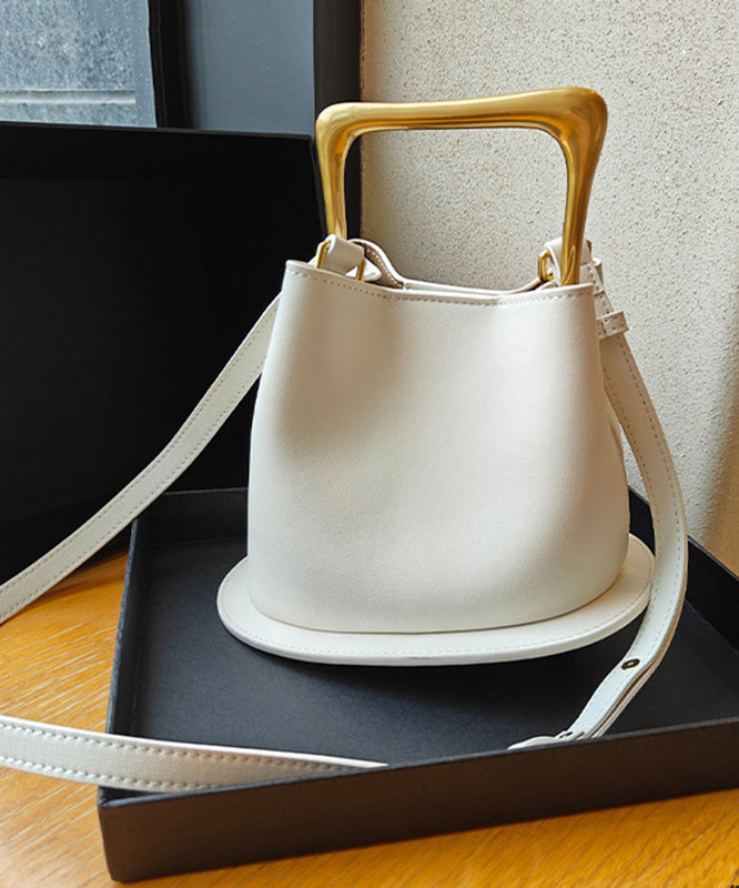 Casual Beige Calf Leather Tote Handbag