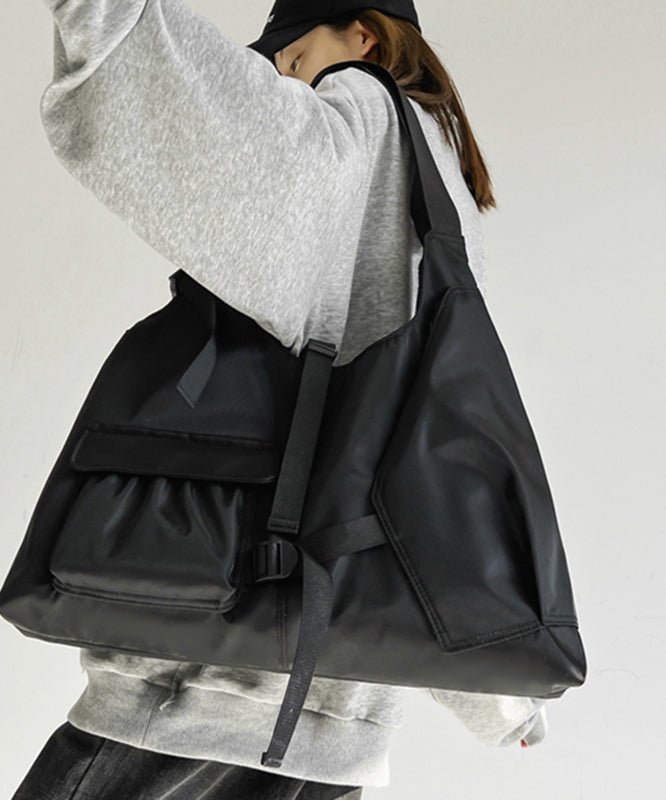 Casual Black High Capacity Canvas Satchel Handbag