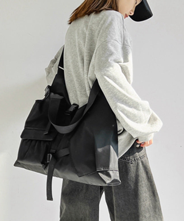 Casual Black High Capacity Canvas Satchel Handbag