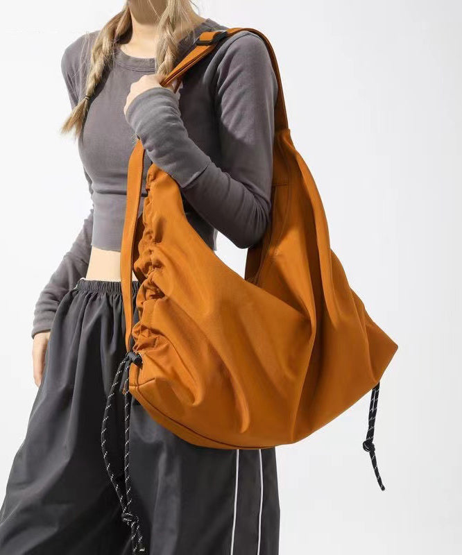 Casual Brown Large Capacity Drawstring Nylon Shoulder Bag
