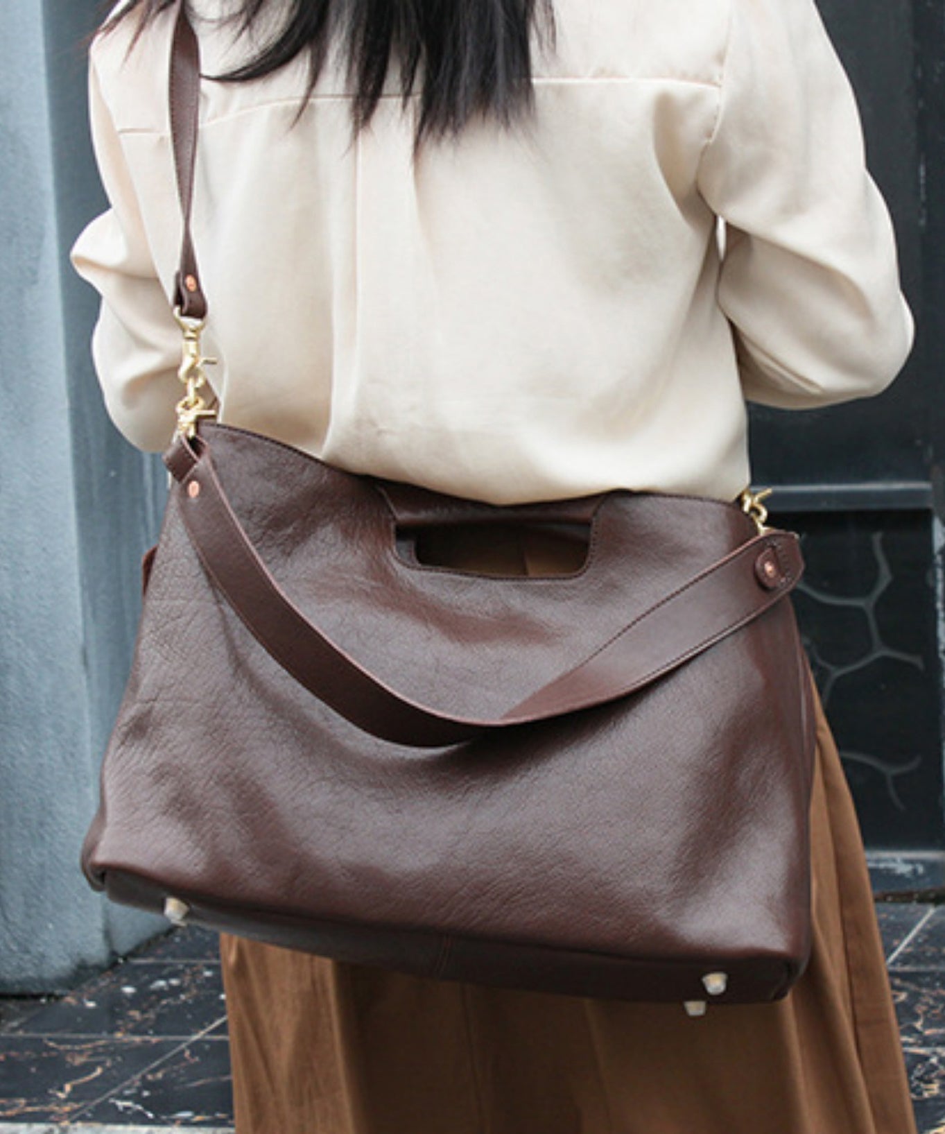 Casual Coffee Calf Leather Satchel Bag Handbag