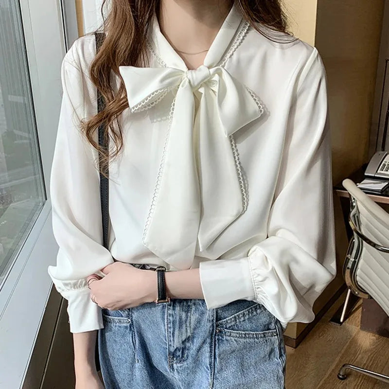 Casual Elegant Satin Chiffon Blue Blouse